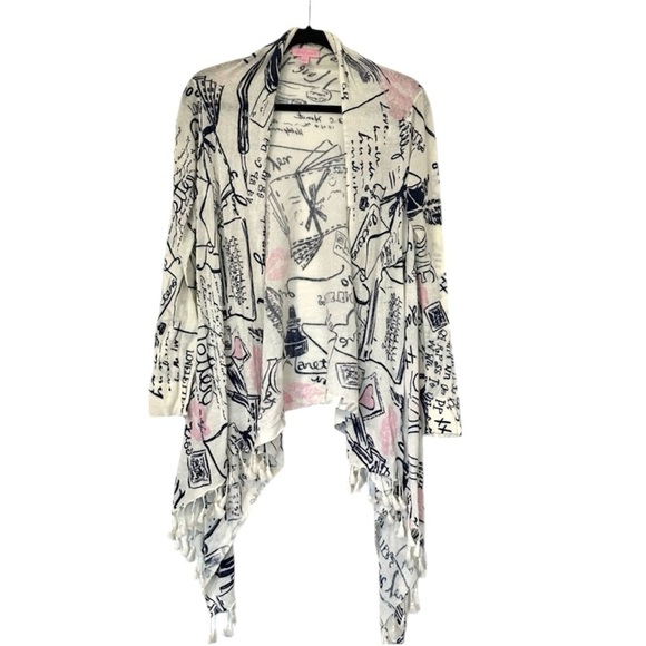 Lilly Pulitzer Love Letters Printed Lightweight Cardigan With Tassel Trim - Picture 1 of 12